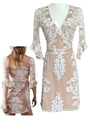 For Love & Lemons Temecula Embroidered Lace Mini Dress Nude XS